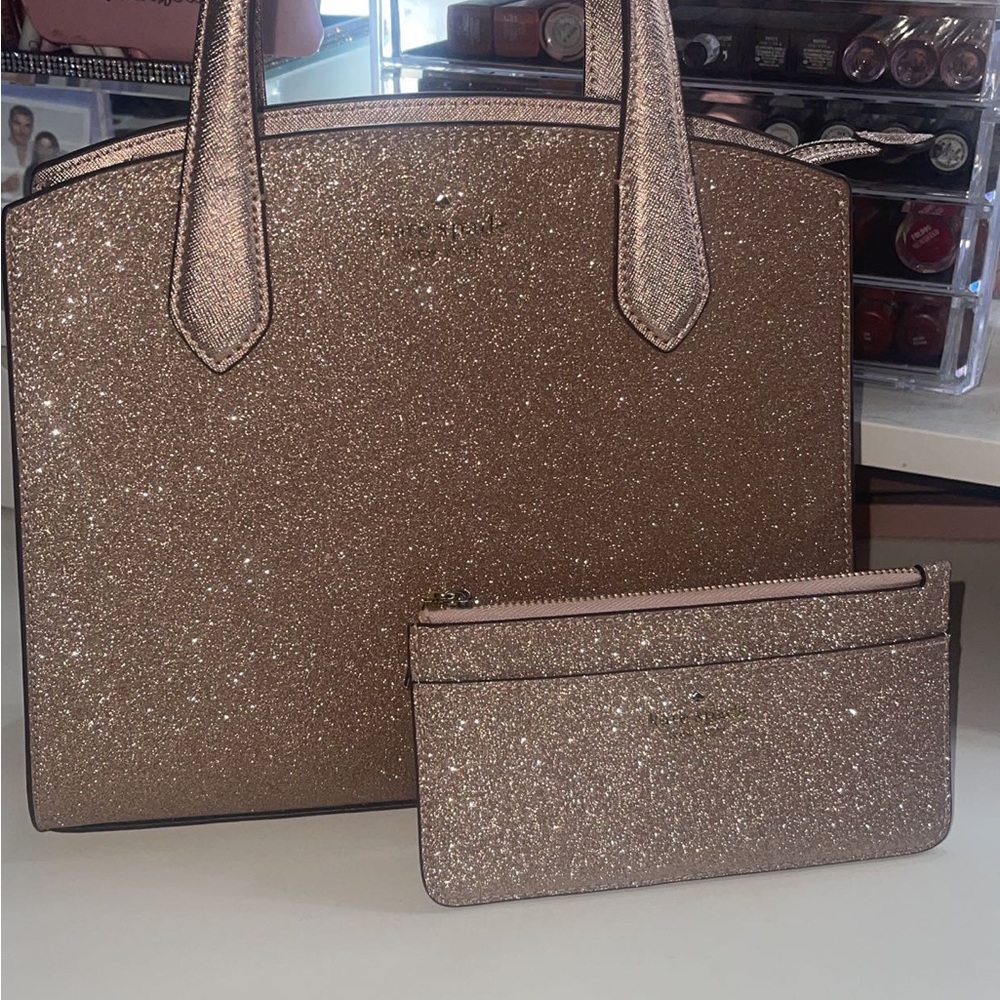 Brand new Kate Spade sparkly gold bag with matching wallet